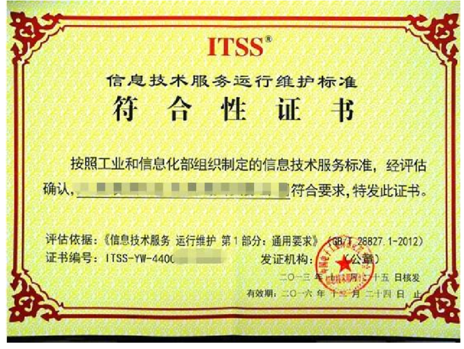 itss 证书的发证机构:中国电子工业标准化技术协会信息技术服务分会